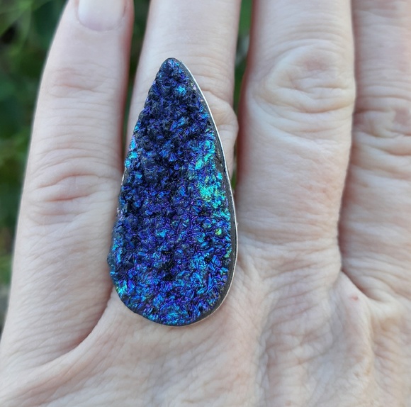 New Titanium Druzy 925 Silver Statement Ring. - Picture 7 of 8
